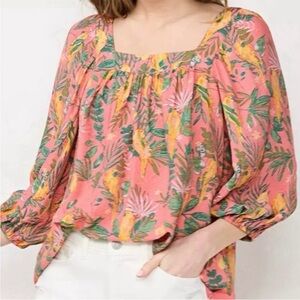 Lauren Conrad Tropical Bird Boho Blouse